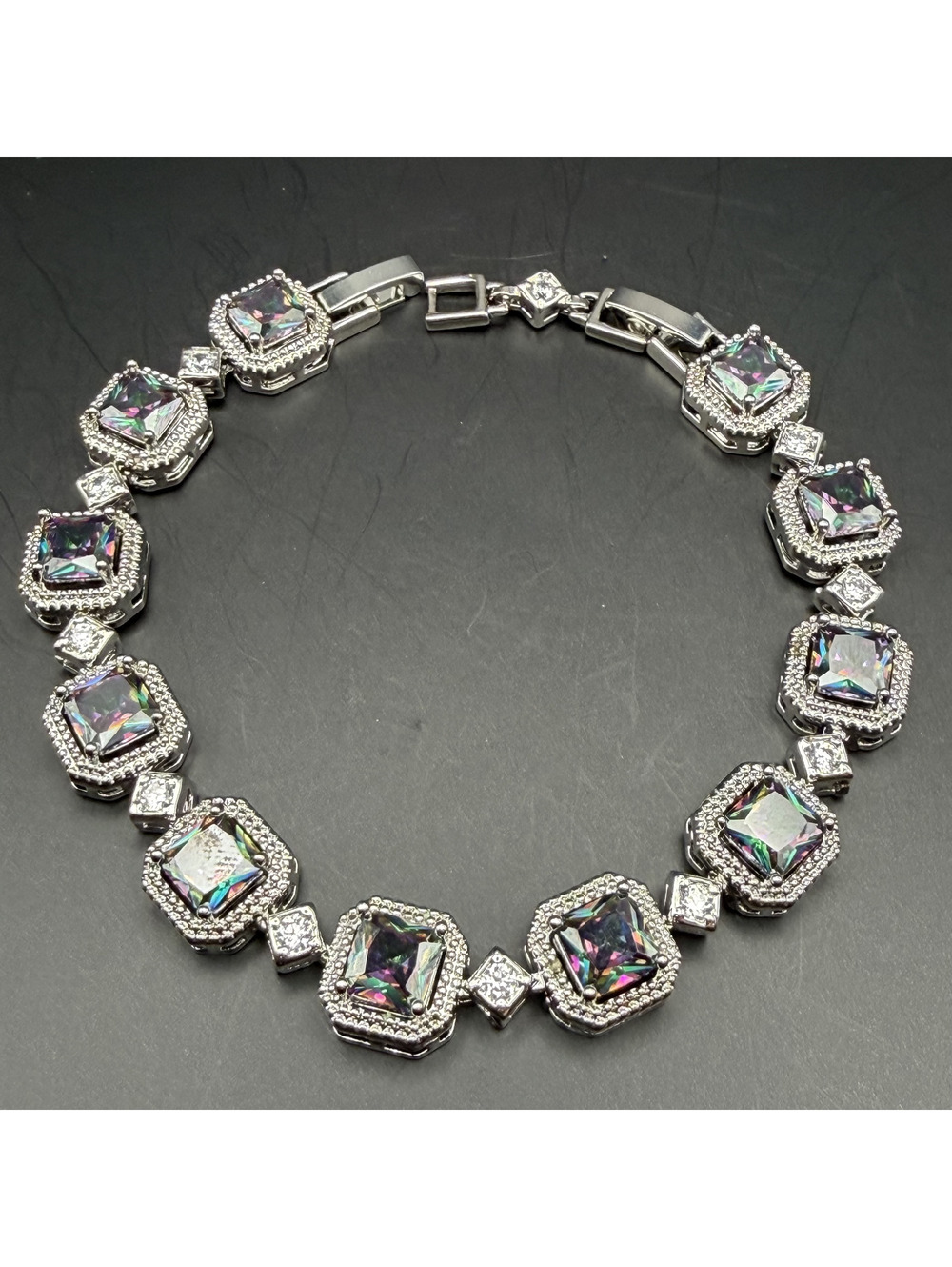 candy+clover elite mystic topaz crystal box halo 14K white gold plated bracelet